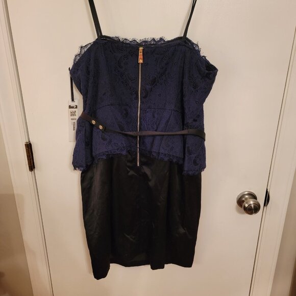 NWT Kate Young Black & Navy Lace Cocktail Peplum Dress Size 16 - Picture 6 of 6